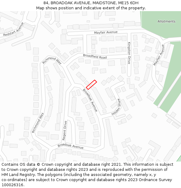 84, BROADOAK AVENUE, MAIDSTONE, ME15 6DH: Location map and indicative extent of plot