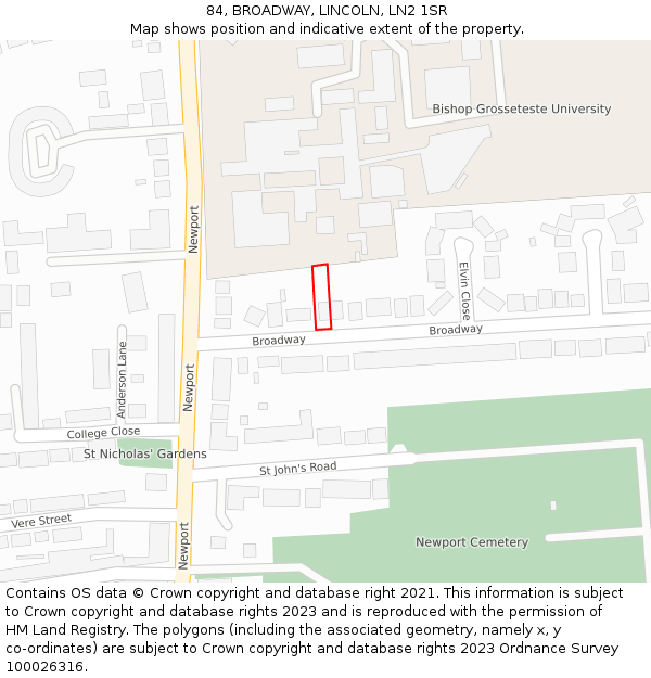 84, BROADWAY, LINCOLN, LN2 1SR: Location map and indicative extent of plot