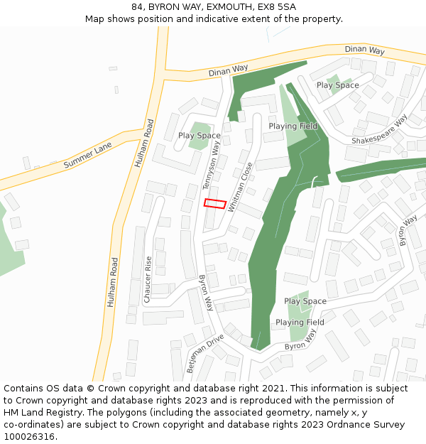 84, BYRON WAY, EXMOUTH, EX8 5SA: Location map and indicative extent of plot