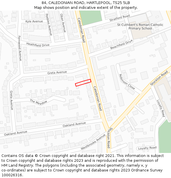 84, CALEDONIAN ROAD, HARTLEPOOL, TS25 5LB: Location map and indicative extent of plot