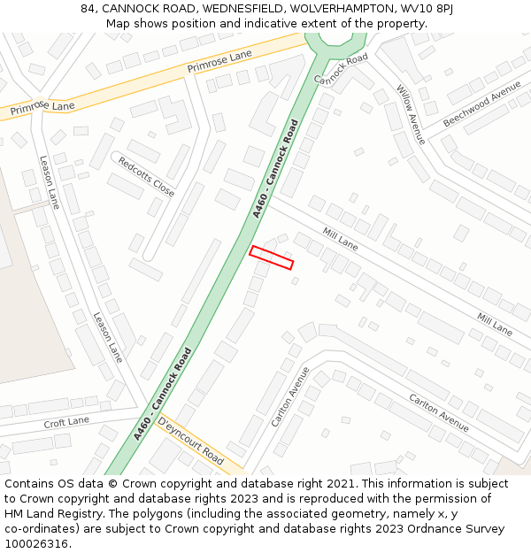 84, CANNOCK ROAD, WEDNESFIELD, WOLVERHAMPTON, WV10 8PJ: Location map and indicative extent of plot