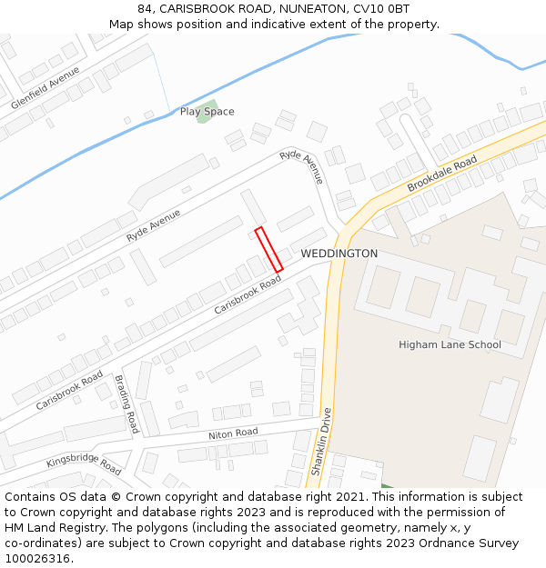 84, CARISBROOK ROAD, NUNEATON, CV10 0BT: Location map and indicative extent of plot