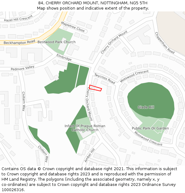 84, CHERRY ORCHARD MOUNT, NOTTINGHAM, NG5 5TH: Location map and indicative extent of plot