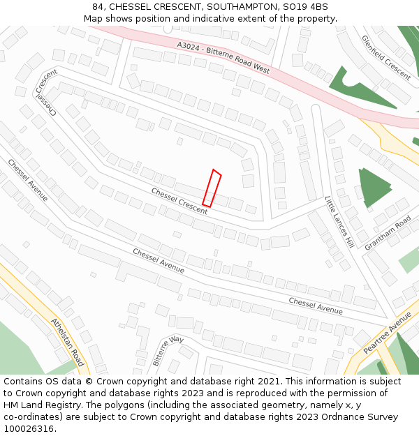 84, CHESSEL CRESCENT, SOUTHAMPTON, SO19 4BS: Location map and indicative extent of plot