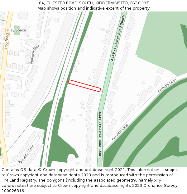 84, CHESTER ROAD SOUTH, KIDDERMINSTER, DY10 1XF: Location map and indicative extent of plot
