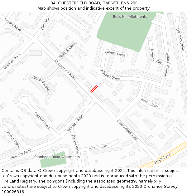 84, CHESTERFIELD ROAD, BARNET, EN5 2RF: Location map and indicative extent of plot