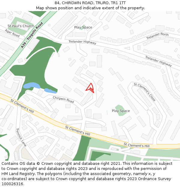 84, CHIRGWIN ROAD, TRURO, TR1 1TT: Location map and indicative extent of plot