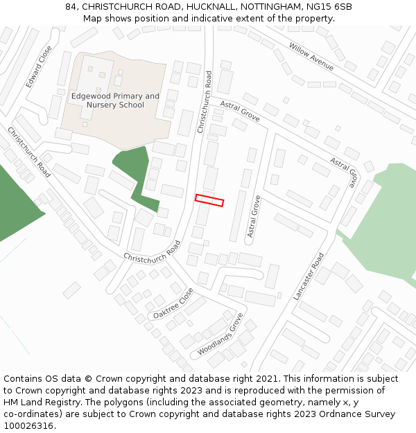 84, CHRISTCHURCH ROAD, HUCKNALL, NOTTINGHAM, NG15 6SB: Location map and indicative extent of plot