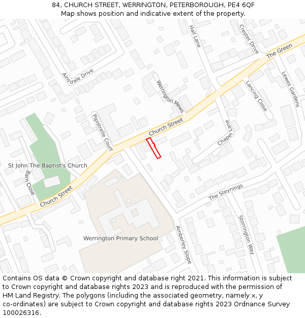 84, CHURCH STREET, WERRINGTON, PETERBOROUGH, PE4 6QF: Location map and indicative extent of plot
