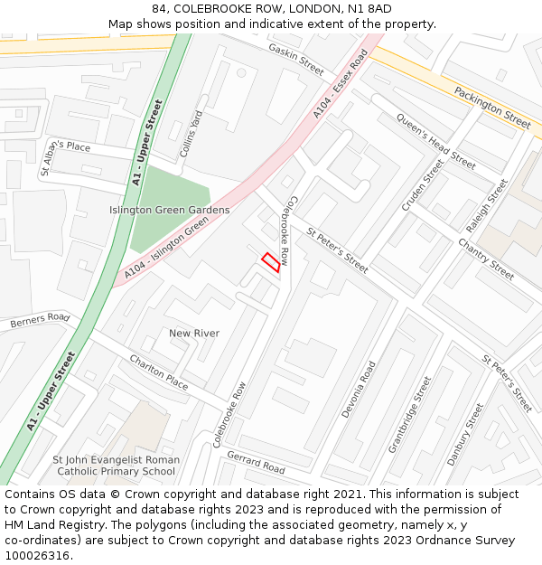84, COLEBROOKE ROW, LONDON, N1 8AD: Location map and indicative extent of plot