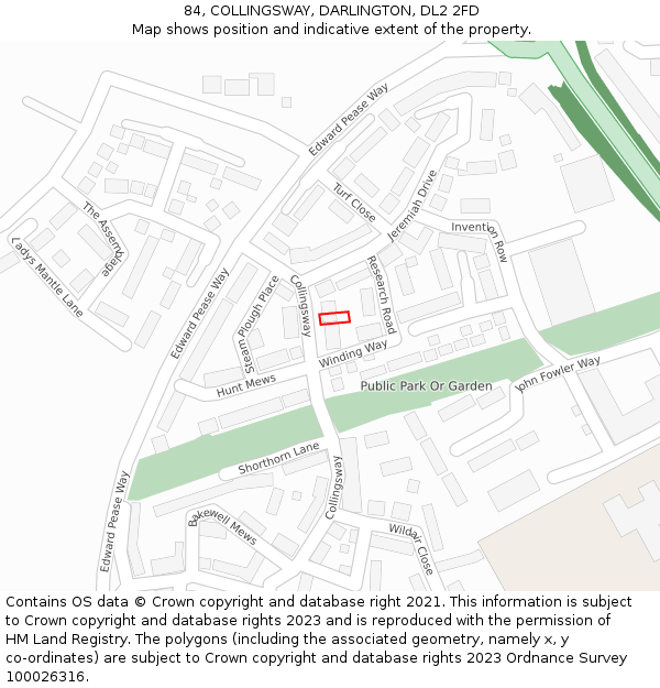 84, COLLINGSWAY, DARLINGTON, DL2 2FD: Location map and indicative extent of plot