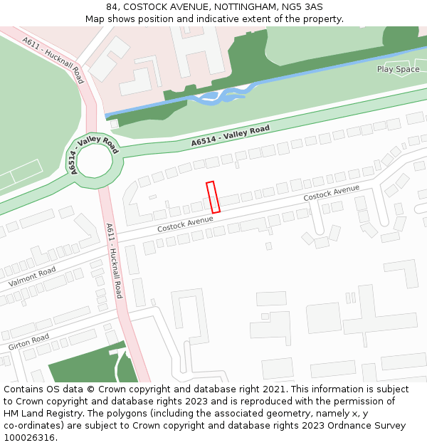 84, COSTOCK AVENUE, NOTTINGHAM, NG5 3AS: Location map and indicative extent of plot