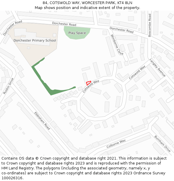 84, COTSWOLD WAY, WORCESTER PARK, KT4 8LN: Location map and indicative extent of plot