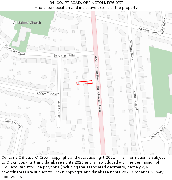 84, COURT ROAD, ORPINGTON, BR6 0PZ: Location map and indicative extent of plot