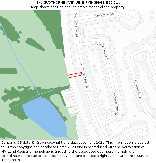 84, CRAYTHORNE AVENUE, BIRMINGHAM, B20 1LN: Location map and indicative extent of plot