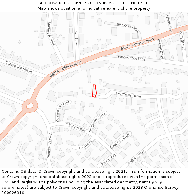 84, CROWTREES DRIVE, SUTTON-IN-ASHFIELD, NG17 1LH: Location map and indicative extent of plot