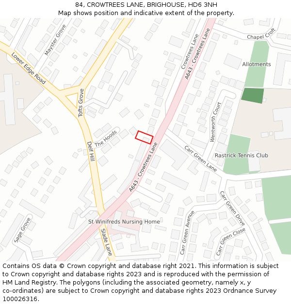 84, CROWTREES LANE, BRIGHOUSE, HD6 3NH: Location map and indicative extent of plot