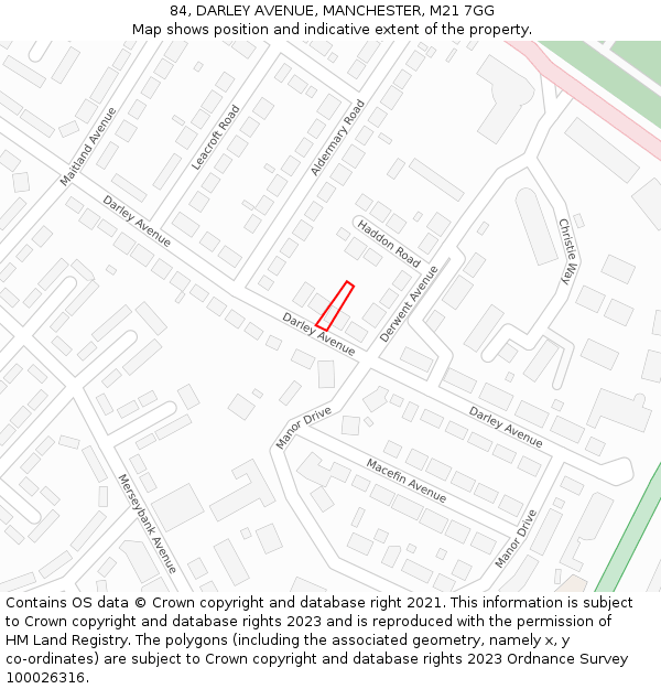 84, DARLEY AVENUE, MANCHESTER, M21 7GG: Location map and indicative extent of plot