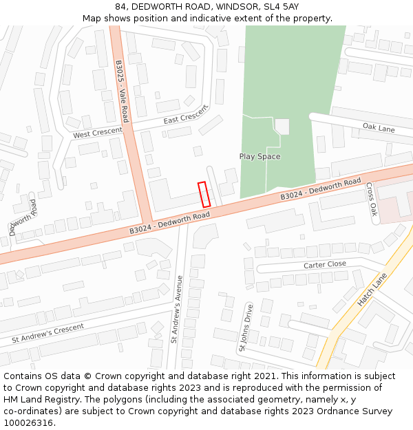 84, DEDWORTH ROAD, WINDSOR, SL4 5AY: Location map and indicative extent of plot