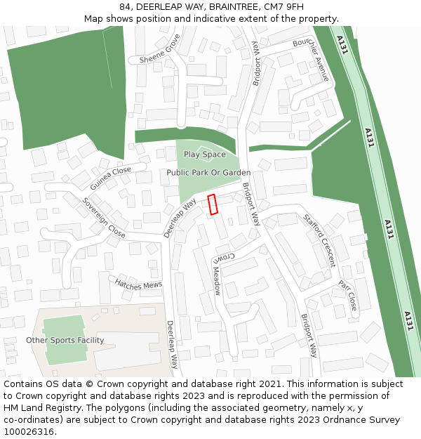84, DEERLEAP WAY, BRAINTREE, CM7 9FH: Location map and indicative extent of plot