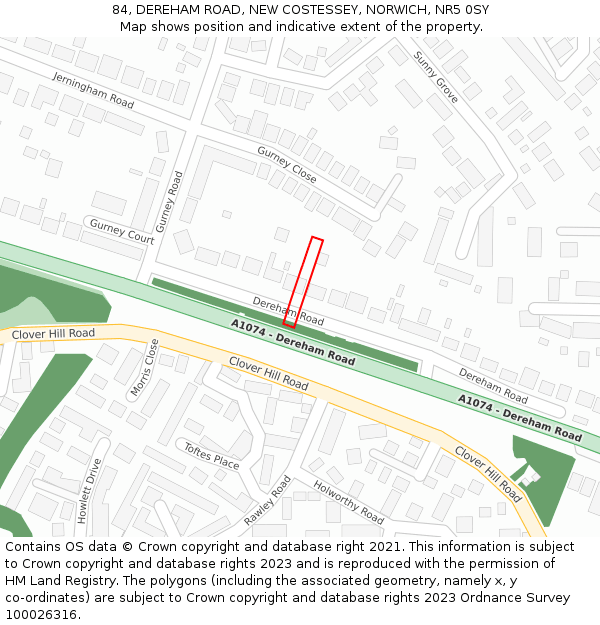 84, DEREHAM ROAD, NEW COSTESSEY, NORWICH, NR5 0SY: Location map and indicative extent of plot