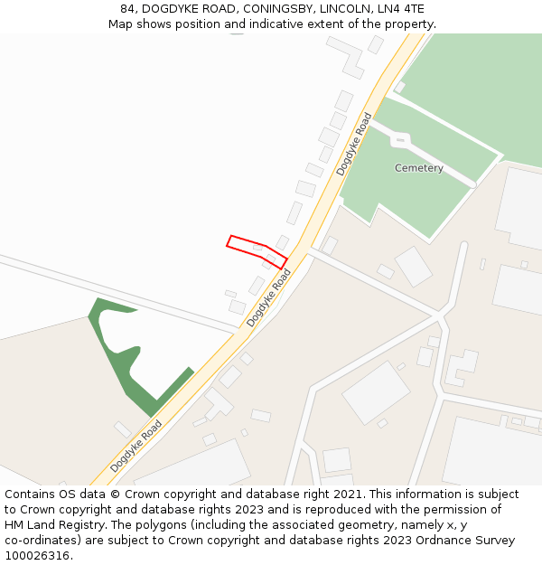 84, DOGDYKE ROAD, CONINGSBY, LINCOLN, LN4 4TE: Location map and indicative extent of plot