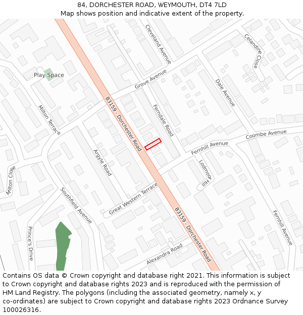 84, DORCHESTER ROAD, WEYMOUTH, DT4 7LD: Location map and indicative extent of plot