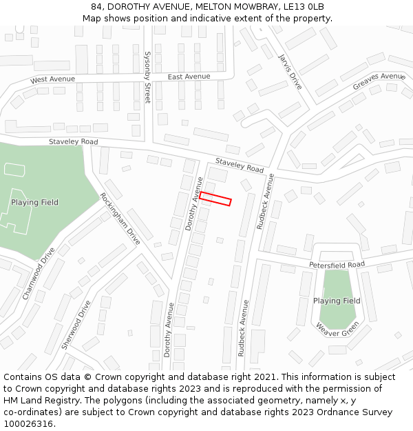 84, DOROTHY AVENUE, MELTON MOWBRAY, LE13 0LB: Location map and indicative extent of plot