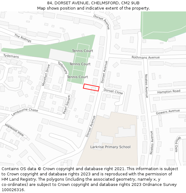 84, DORSET AVENUE, CHELMSFORD, CM2 9UB: Location map and indicative extent of plot