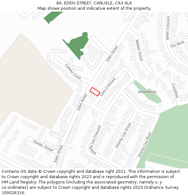 84, EDEN STREET, CARLISLE, CA3 9LA: Location map and indicative extent of plot