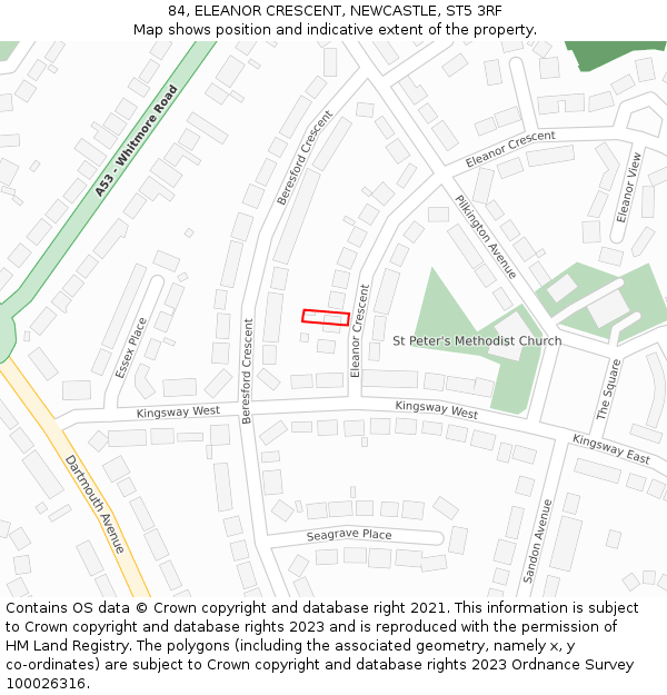 84, ELEANOR CRESCENT, NEWCASTLE, ST5 3RF: Location map and indicative extent of plot