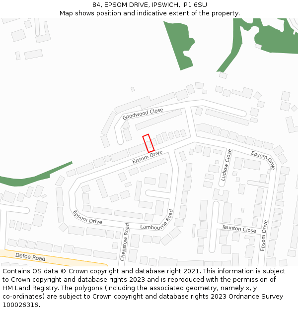 84, EPSOM DRIVE, IPSWICH, IP1 6SU: Location map and indicative extent of plot