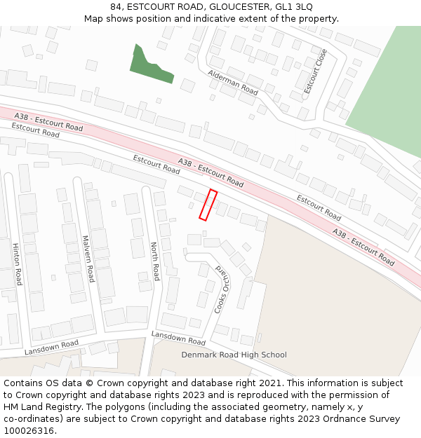 84, ESTCOURT ROAD, GLOUCESTER, GL1 3LQ: Location map and indicative extent of plot