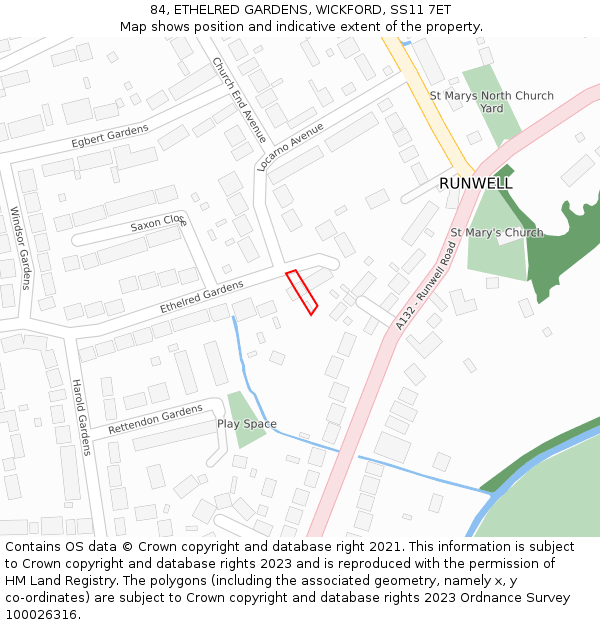 84, ETHELRED GARDENS, WICKFORD, SS11 7ET: Location map and indicative extent of plot