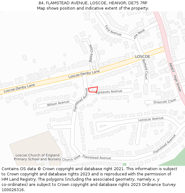 84, FLAMSTEAD AVENUE, LOSCOE, HEANOR, DE75 7RP: Location map and indicative extent of plot