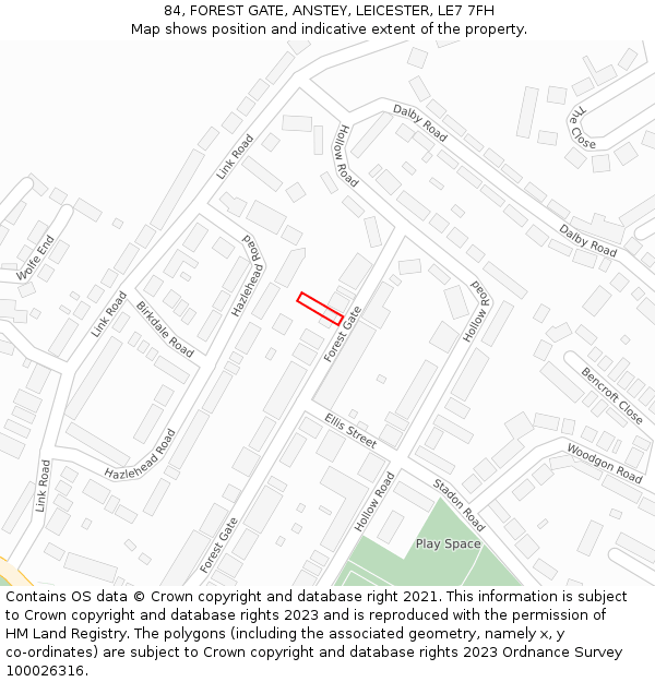 84, FOREST GATE, ANSTEY, LEICESTER, LE7 7FH: Location map and indicative extent of plot
