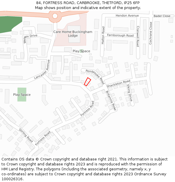 84, FORTRESS ROAD, CARBROOKE, THETFORD, IP25 6FP: Location map and indicative extent of plot