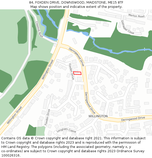 84, FOXDEN DRIVE, DOWNSWOOD, MAIDSTONE, ME15 8TF: Location map and indicative extent of plot