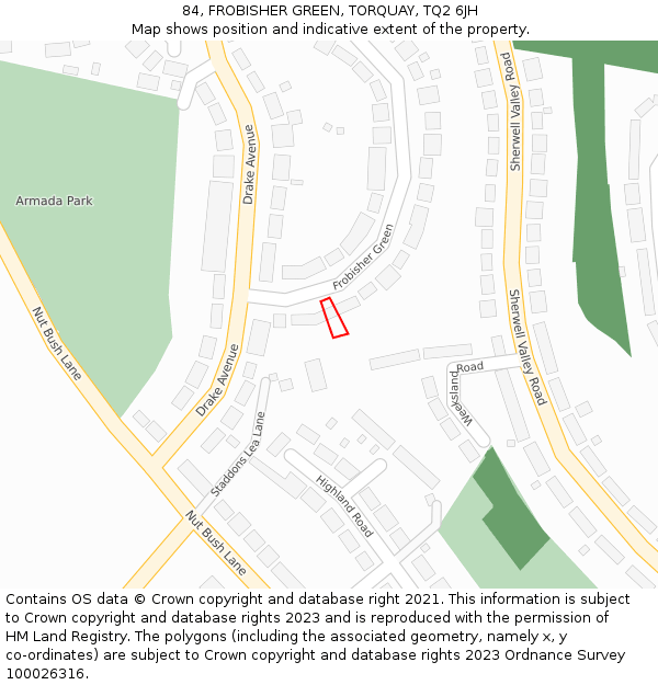 84, FROBISHER GREEN, TORQUAY, TQ2 6JH: Location map and indicative extent of plot