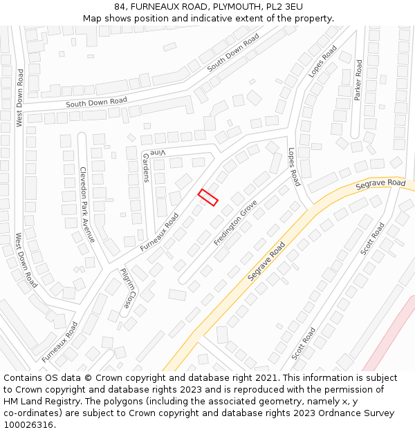 84, FURNEAUX ROAD, PLYMOUTH, PL2 3EU: Location map and indicative extent of plot