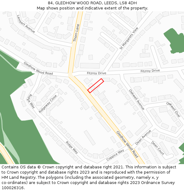 84, GLEDHOW WOOD ROAD, LEEDS, LS8 4DH: Location map and indicative extent of plot