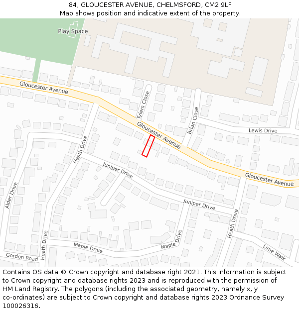84, GLOUCESTER AVENUE, CHELMSFORD, CM2 9LF: Location map and indicative extent of plot