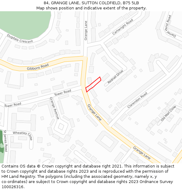 84, GRANGE LANE, SUTTON COLDFIELD, B75 5LB: Location map and indicative extent of plot
