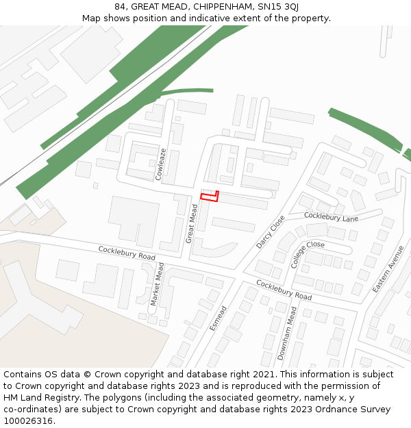 84, GREAT MEAD, CHIPPENHAM, SN15 3QJ: Location map and indicative extent of plot