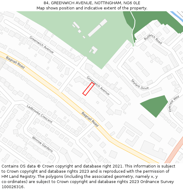 84, GREENWICH AVENUE, NOTTINGHAM, NG6 0LE: Location map and indicative extent of plot