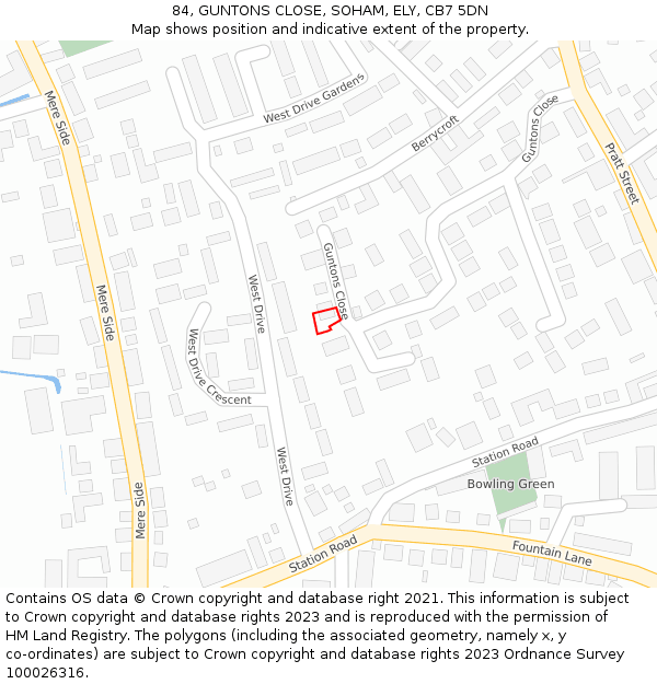 84, GUNTONS CLOSE, SOHAM, ELY, CB7 5DN: Location map and indicative extent of plot