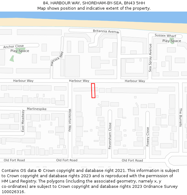 84, HARBOUR WAY, SHOREHAM-BY-SEA, BN43 5HH: Location map and indicative extent of plot