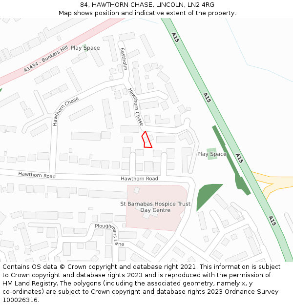 84, HAWTHORN CHASE, LINCOLN, LN2 4RG: Location map and indicative extent of plot