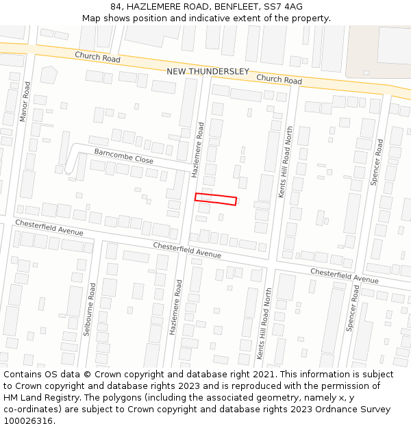 84, HAZLEMERE ROAD, BENFLEET, SS7 4AG: Location map and indicative extent of plot