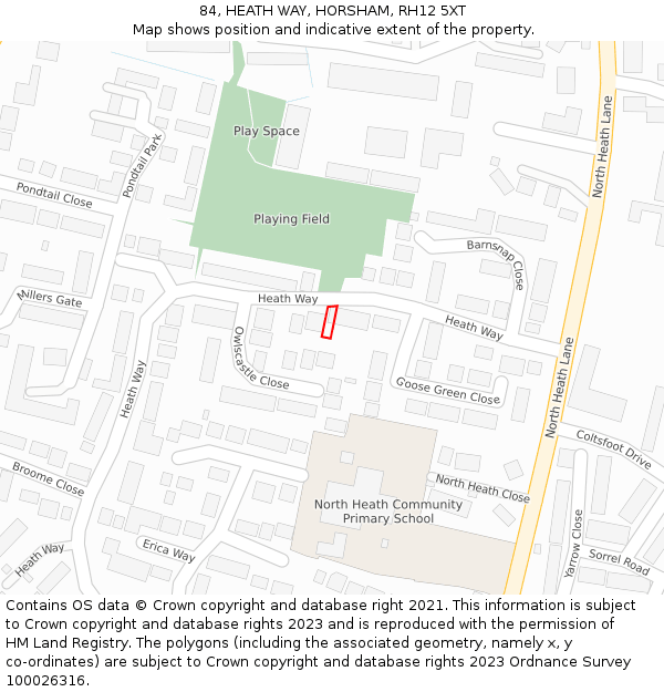 84, HEATH WAY, HORSHAM, RH12 5XT: Location map and indicative extent of plot
